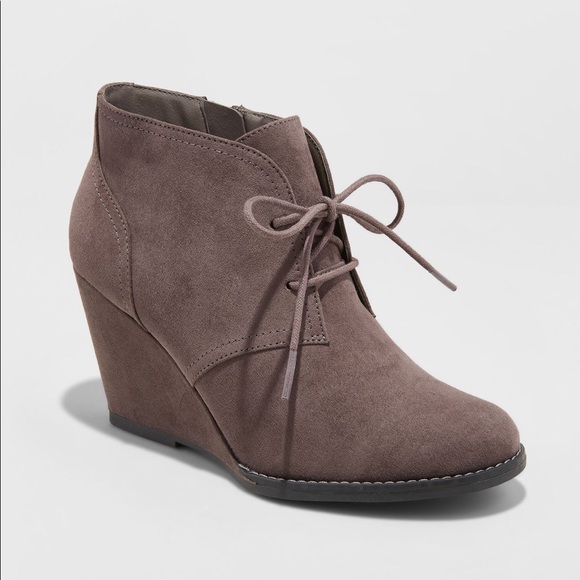 Gray Suede Wedge Booties - Picture 1 of 8